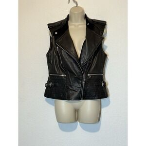Victorias Secret Black Leather Vest Motorcycle‎ Biker Size Medium